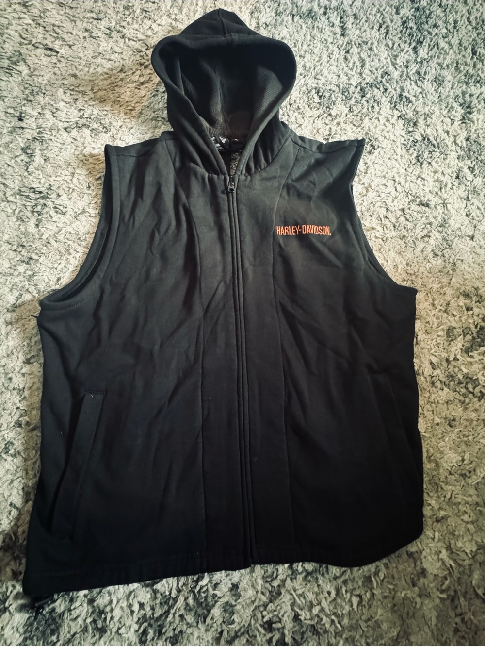 Harley-Davidson Black Hooded Sleeveless Vest with Orange Logo